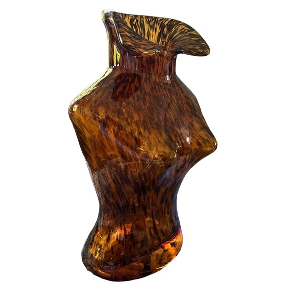 Amber Tortoise Shell or Leopard Murano Glass Vase Woman’s Torso - Picture 3 of 8